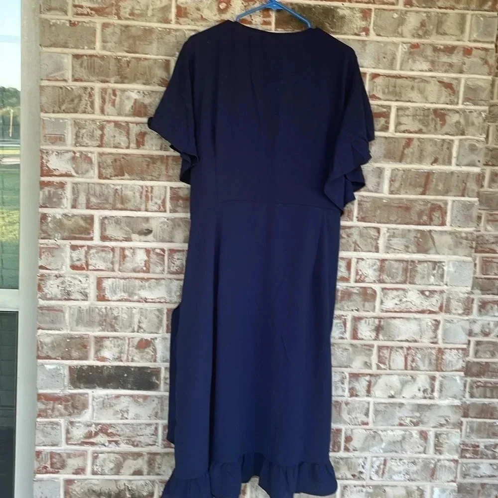 Loralette It’s A Wrap Navy Blue Ruffle Dress